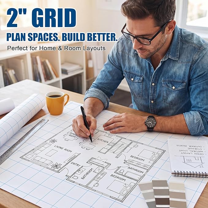 Jetec 1 Roll Large Grid Graph Paper Roll 2'' Grid 16.5 Inch x 98ft Giant Chart Poster Paper for Classroom Group Projects Building Plan Drafting Supplies Kids Students School Gifts
