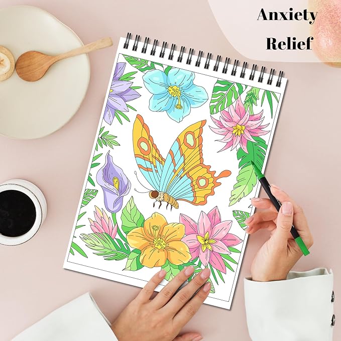 Kalysky Easy and Cozy Adult Coloring Book Set, 3 Pack Stress Relief Coloring Books for Adults Relaxation, Flower Inspirational Quotes Designs.