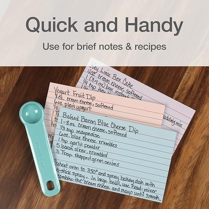 Oxford Ruled Index Cards, Lined Note Cards, Flashcards for School, 4 Assorted Pastel Colors: Gray, Peach, Light Blue and Light Green, 3 Inch x 5 Inch, 200 Cards Per Pack (1017486)