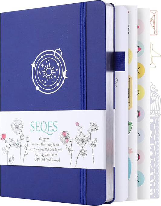 A5 Bullet Dotted Journal Notebook | 160gsm Thick Bleedproof Paper, Lay Flat Binding, 160 Numbered Pages | Hard Cover Dot Grid Notebook/Bullet Journals for Creatives & Professionals(Solar system)