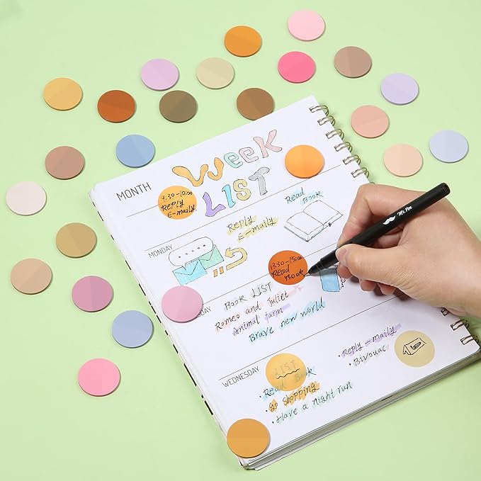 Mr. Pen- Round Transparent Sticky Notes, 1.1” Diameter, 28 Pads, 1120 Sheets, Colorful, Water-Resistant See-Through Sticky Notes Bulk & Fineliner, Smooth Writing, Note Tabs for Bible Journaling