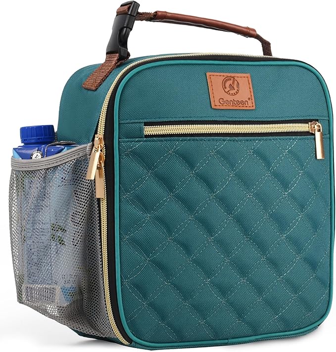 Genteen Kids Lunch Box Lunch bag for Girls Teen,Insulated Lunch Bag with Bottle Holder,Small LunchBox Cooler Lightweight Reusable for Work Office School Travel Picnic-Light Green