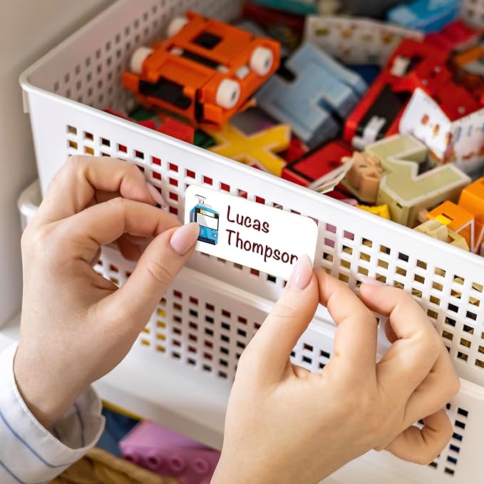 Personalized Waterproof Name Labels for Kids | Optional Packs 50, 150, 230 Labels | Custom Name Stickers for Kids' Clothing Tag, Water Bottle, Lunch Box, Customize Kid Name Label for Daycare Trains
