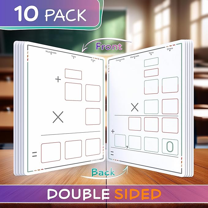 SCRIBBLEDO Multiplication Practice 9"x12" Small White Board Dry Erase Sheets Math Manipulatives 3rd Grade Times Table Supplies for Teacher Students Classroom Pack of 10 Sheets