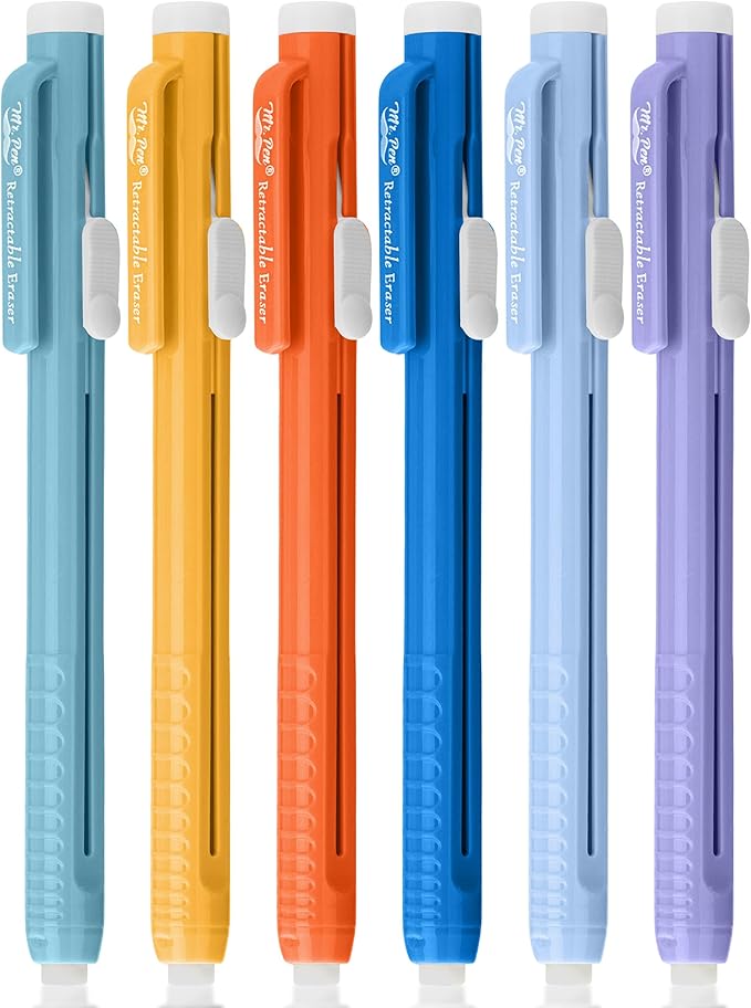 Mr. Pen- Retractable Mechanical Eraser Pens, 6 Pack, Winter Colors, Latex-Free Precision Pencil Erasers for Artists, Students, Drawing, Sketching & Drafting
