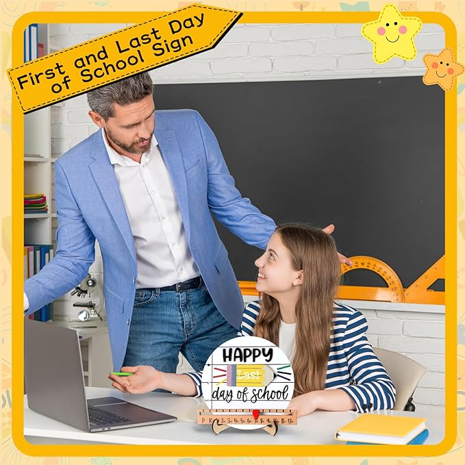 Kosiz Pencil First and Last Day of School Sign Back to School Board Gifts Round Wooden First Day of Sign Reusable Dry Erase 8''