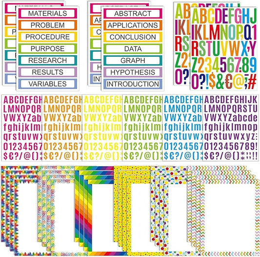 PerKoop 36 Sheets Science Fair Board Poster Boards Supplies 24 Self Adhesive Presentation Subtitles 4 Science Fair Project Titles 8 Personalized Letter Sticker for Classroom(Rainbow Color)