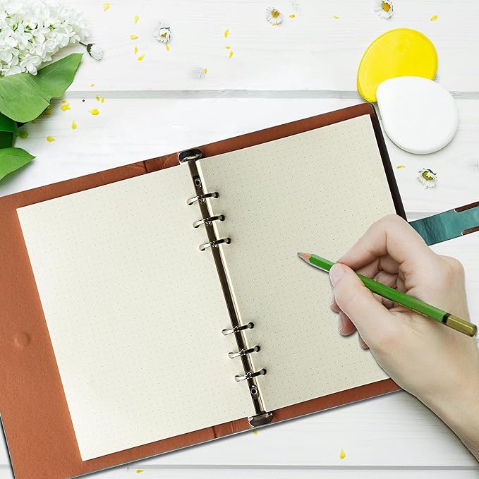 A5 Dot Grid Filler Paper, 6-Hole Punched, 100GSM Dotted Loose-Leaf Paper and Planner Inserts for Planners, Meeting Notes, and Bullet Journals,80 Sheets/160 Pages