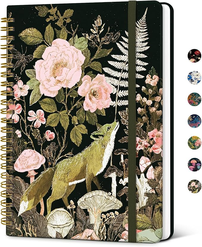 Taja Lined Spiral Notebook Journal for Women A5(5.8" × 8.3"), Cute Hardcover Notebook for Work, School & Note Taking, Pretty College Ruled Journal for Writing, 140 Pages, Wildwood Fox