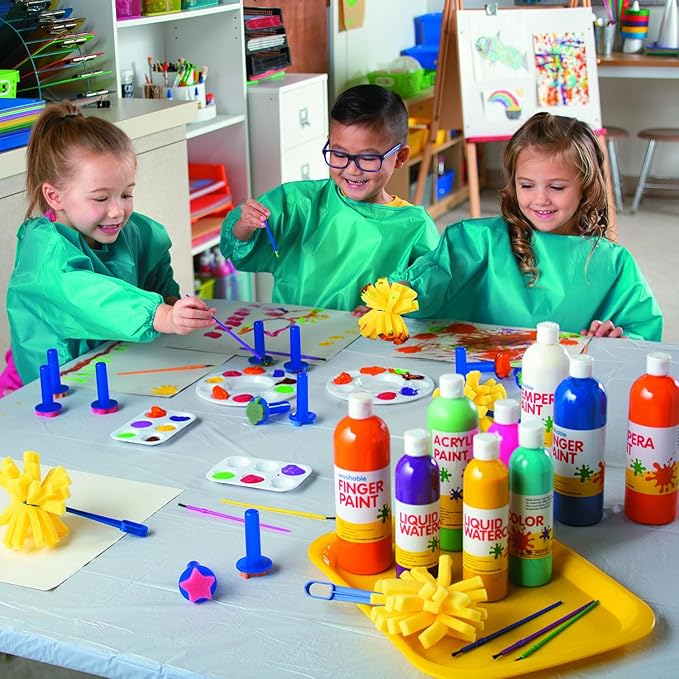 Fun Express Washable Tempera Paint Set for Kids - 10 Bright Colors in 16oz Squeeze Bottles | Non-Toxic Craft Paint for Classroom, Preschool & Art Projects | Safe Kids Paint Ages 3+