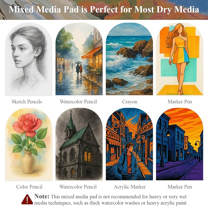 Mofuny Mixed Media Sketchbook 8.5 x 11, 50 Sheets - 110lb/180gsm Painting Paper Pad | Paint Paper for Acrylic Painting, Watercolor Notebook, Gouache, Oil, and Colored Pencils, Art Supplies for Adults.