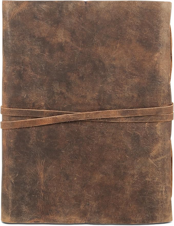 Leather Journal with Deckle Edge Paper 8x6 inch and Vintage Key | Handmade Writing Notebook Diary | Bound Daily Notepad for Men & Women Medium, Sketch/Writing pad for Artists