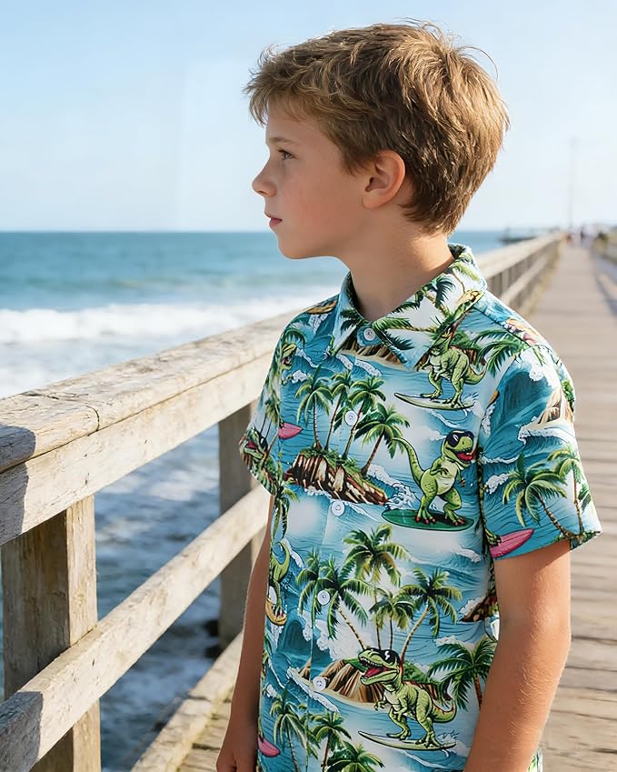 Enlifety 2-10T Kids Hawaiian Shirt Boys Short Sleeve Button Down Shirts Hawaii Summer Casual Blouse