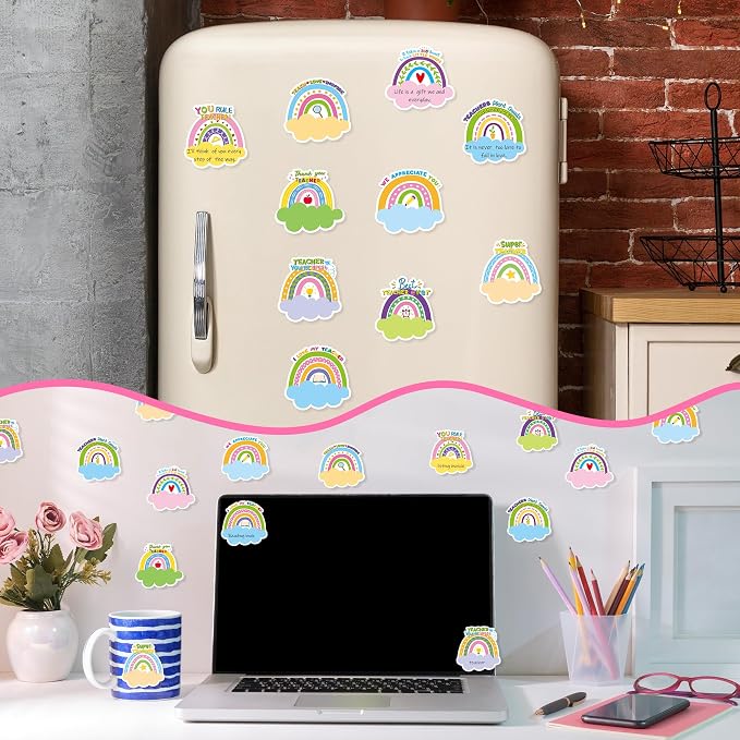 Xqumoi 30 Pack Boho Rainbow Teacher Sticky Notes - Spring Self Sticky Notepads Writing Memo Pads Teacher Appreciation Gift Back to School Office Supplies Birthday Party Favors Goodies Bag Fillers