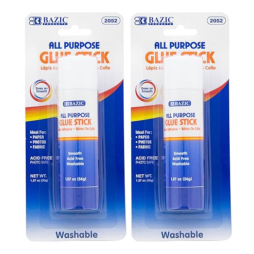 BAZIC Products Premium Jumbo Glue Stick 36g/1.27 Oz, Multi-Purpose Acid Free, Glue Sticks, for Photos Paper Kids Art Craft at School Home Office, 2-Pack