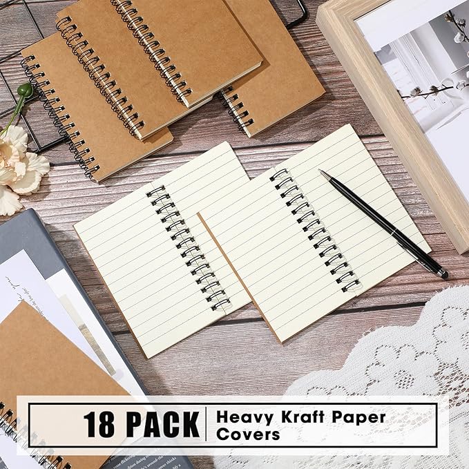 Jutom 18 Pcs Small Spiral Notebooks Memo Pads 3x5 Bulk Small Pocket Notebooks Mini Notepads with Lined Pages Mini Journals for Office School Work Supplies, 120 Pages (Kraft Color)