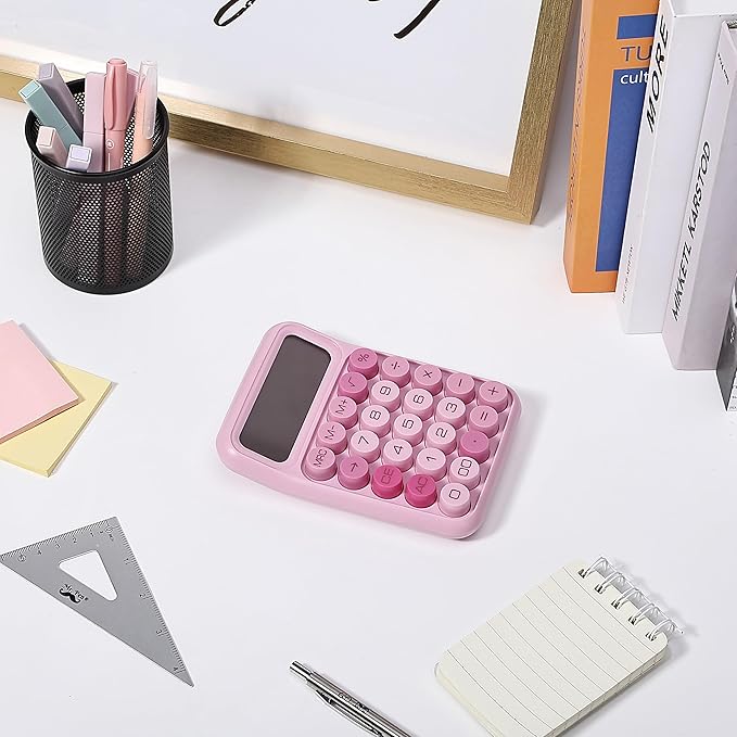 Mr. Pen- Mechanical Switch Calculator, 12 Digit Large LCD Display, Pink with Big Buttons, Mechanical Switch Calculator for Home, School, Office