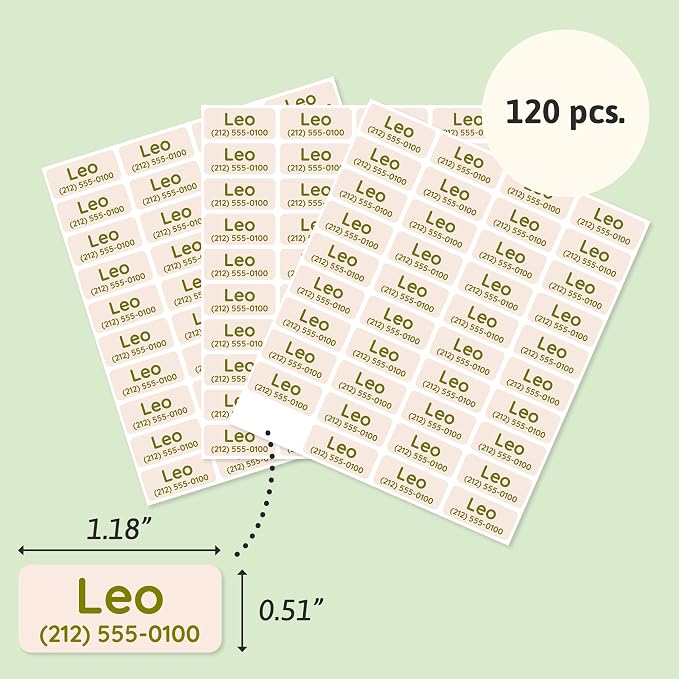 TeddyLabels - Clothing Labels for Nursing Home (120) – Self-Adhesive Name Tags for Clothes and Personal Items. Personalized Labels for Daycare, Nursing Homes, and Laundry Use - Beige