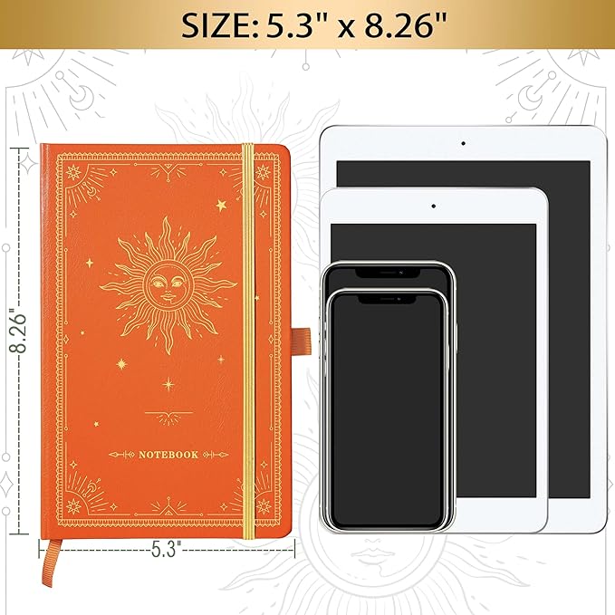 Artfan Ruled Notebook/Journal – Premium Thick Paper Classic Writing Notebook with Pocket + Page Dividers Gifts, Banded, Large, 128 Pages, Hard Cover, Lined (5.3" x 8.26") - Orange