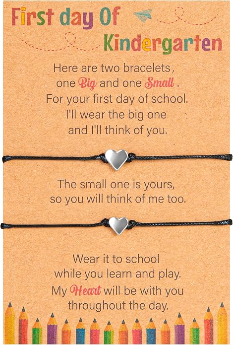 Back to School Supplies, First Day of Kindergarten Bracelet, Back to School Bracelet Mommy and Me, Prek Matching Wish Bracelets Set, Adjustable Bracelet for Boys Girls Gifts Stuff Bulk