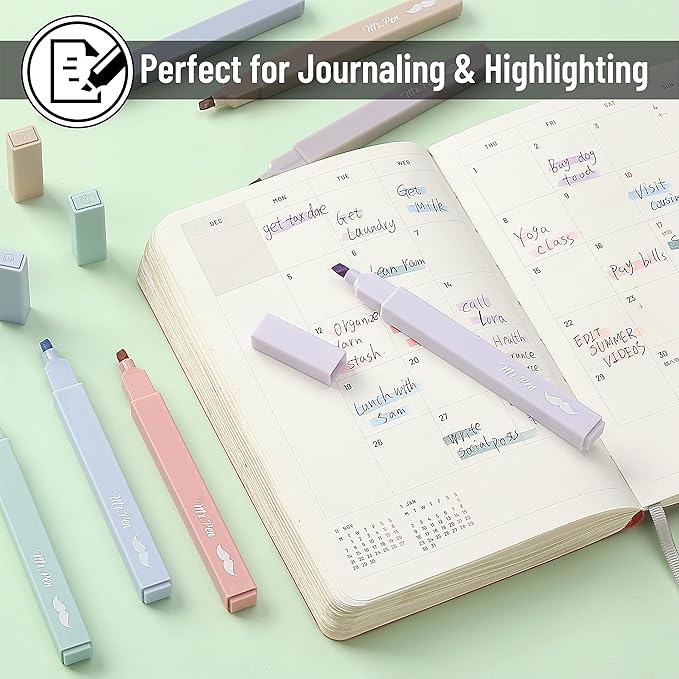 Mr. Pen- Aesthetic Highlighters No Bleed, 8 Pack, Morandi Colors, Chisel Tip, Cute Highlighters Assorted Colors for Journaling, Highlighting, Underlining, Fast Dry, Back to School Supplies