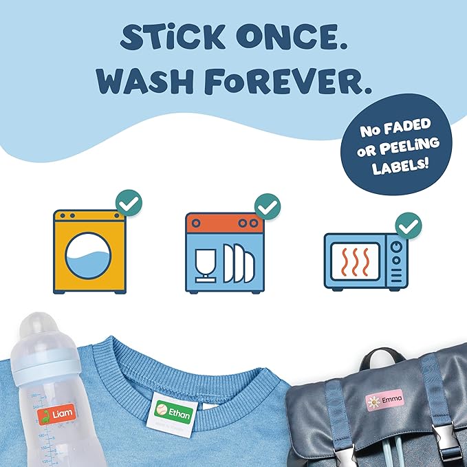 TagBuddy® Personalized Daycare Name Labels for Kids [70pcs] - Waterproof Name Stickers for School, Baby Bottles & Clothing - Custom Name Stickers - Washable Stick On Labels (1.2”x0.5”)