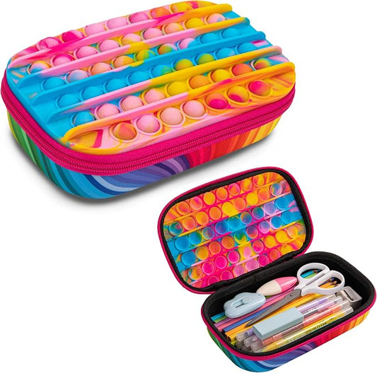 ZIPIT POP Pencil Case for Girls, Silicone Sensory Pencil Box, Rainbow | Playful box for kids with tactile top, sturdy crack-proof shell, secure zipper, large capacity holds 60 pens & pencils