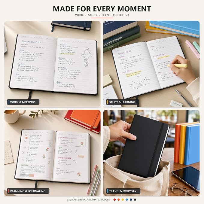 SUIN A5 Hardcover Lined Journal Notebook, 200 Pages, Orange, 1 Pack