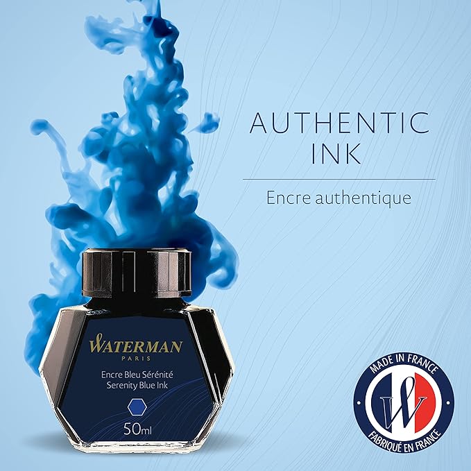 Waterman Fountain Pen Ink, Serenity Blue Ink, 50ml Bottle, For Refillable Fountain Pens