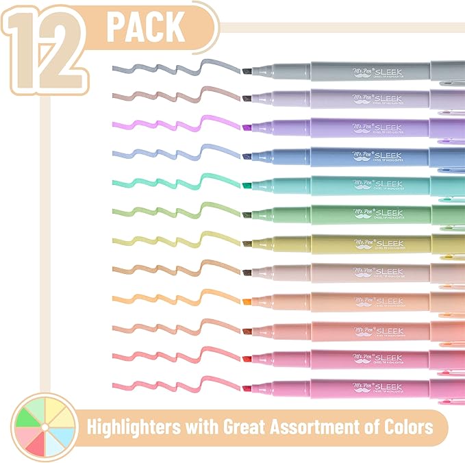 Mr. Pen- Highlighters, 12 Pack, Pastel Colors, Chisel Tip, Quick-Dry, Smear-Resistant, Odorless Highlighters for School, Office & Journaling