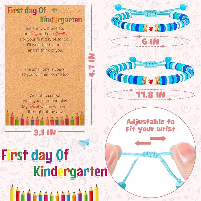 Back to School Supplies, First Day of Kindergarten Bracelet, Back to School Bracelet Mommy and Me, Prek Matching Wish Bracelets Set, Adjustable Bracelet for Boys Girls Gifts Stuff Bulk