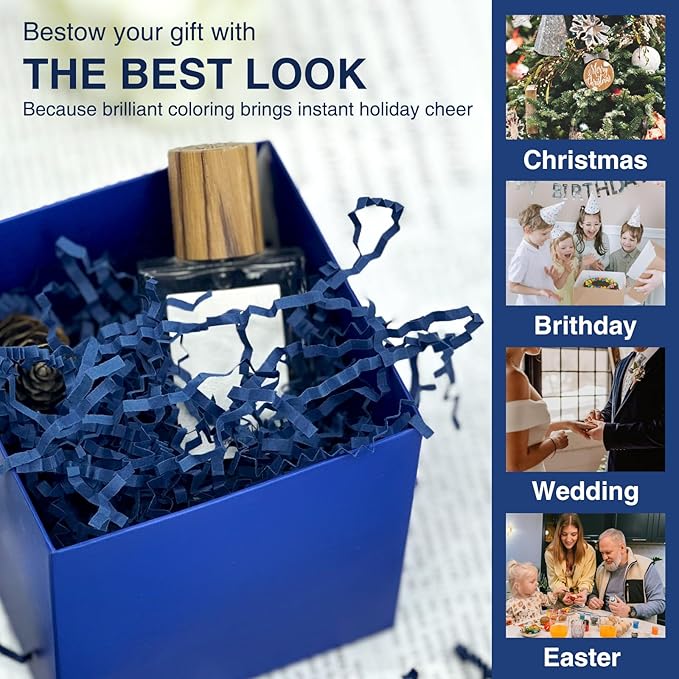 1LB Crinkle Cut Paper Shred Filler for Gift Box Bag and Basket On Father's Day(Navy Blue）