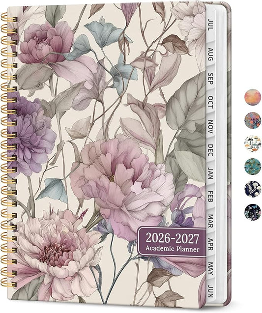 Planner 2026-2027, Academic Year Weekly and Monthly Calender Planner, from Jul 2026 - Jun 2027, Spiral Bound School Planning Book, Perfect for Teacher, Student, Women & Men, A5 (6.3" x 8.5"), Soft Peony