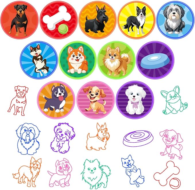 Cinrobiye 24 Pcs Dog Stampers Party Favor Set, Cute Puppy Stamps for Kids Birthday Party, Classroom Rewards, Carnival Prizes, Goody Bag Fillers, Dog Lover Party Supplies