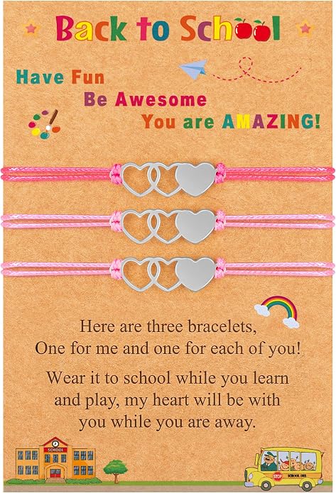 EOBOH Back to School Supplies, Back to School Bracelet Mommy and Me, Prek Matching Wish Bracelets Set, Adjustable Bracelet for Boys Girls Gifts Stuff Bulk