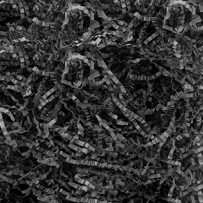 Crinkle Cut Paper Shred Filler,2 LB Black Shredded Paper for Gift Boxes Bags Basket Filler Decoration,Grass Cushion Paper Streamer Stuffing for Christmas,Thanksgiving,Mother's Day Gift Wrapping