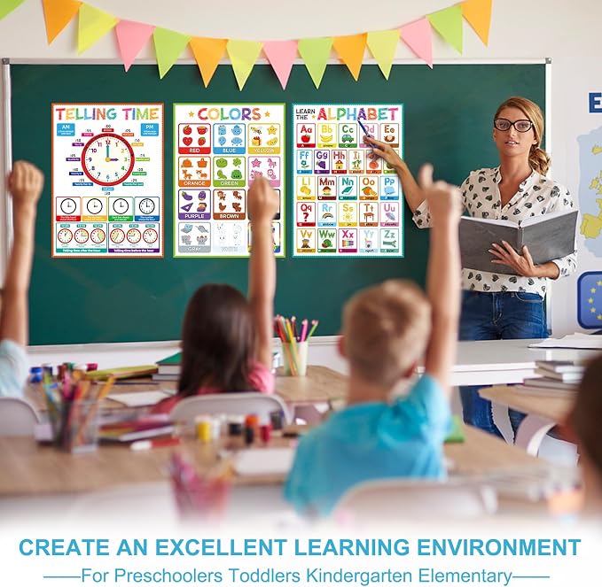 FaCraft 16 Educational Posters for Classroom - Kindergarten Preschool Elementary Classroom Must Haves - Laminated Learning Posters for Toddlers 1-3,Class Supplies Wall Decor, Voice Level Chart, ABC