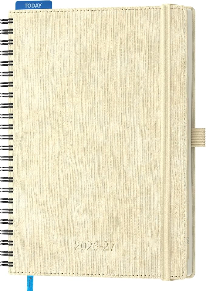 2026-2027 Planner, Daily Weekly Monthly Academic Planner, 18 Months Spiral Bound Agenda, 6.5"x 8.5", Vertical Layout, Calendar Planner, Vegan Leather Soft Cover,Beige