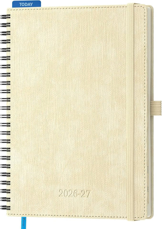 2026-2027 Planner, Daily Weekly Monthly Academic Planner, 18 Months Spiral Bound Agenda, 6.5"x 8.5", Vertical Layout, Calendar Planner, Vegan Leather Soft Cover,Beige