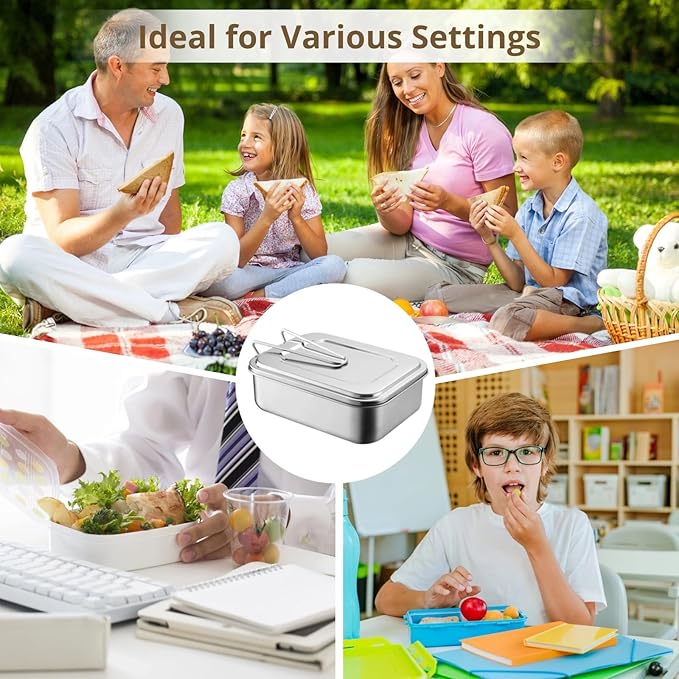 Stainless Steel Bento Box, 3-Compartment Lunch Box, Metal Food Container with Secure Lid, Salad Sandwich Box, Fruit Snack Packing Box for Office, Camping （1500ml）