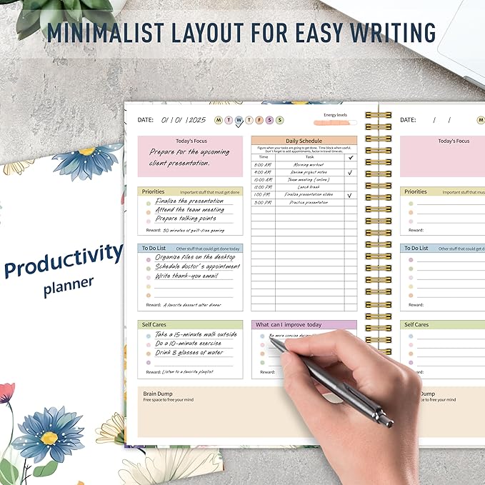 ADHD Daily Planner - Productivity & Undated Task Management Organizer for Neurodivergent Adults, Focused Planner for Men & Women - B5 Colorful Flowers