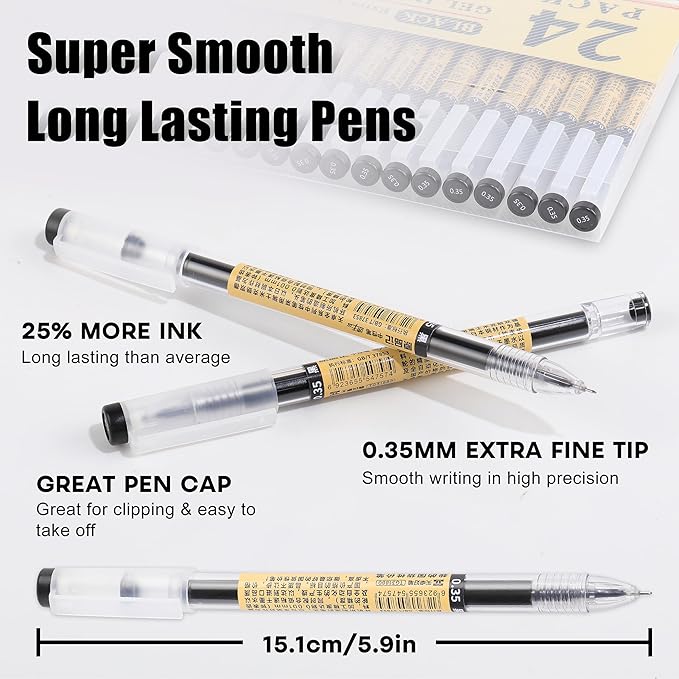 Black Blue Red Gel Ink Pens, 0.35mm Extra Fine Point Smooth Writing Rollerball Pens, Japanese Style No Smudge Ballpoint Pen, Quick Drying for Journaling Office School Stationery Supplies 24Pcs