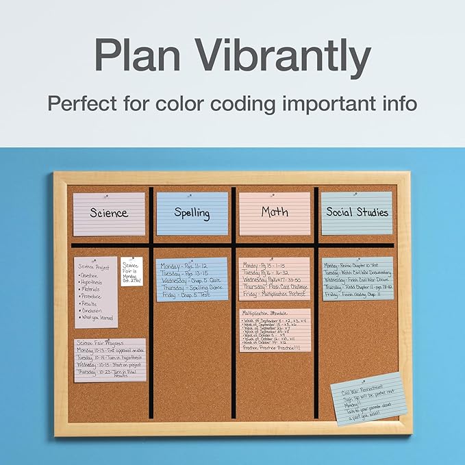 Oxford Ruled Index Cards, Lined Note Cards, Flashcards for School, 4 Assorted Pastel Colors: Gray, Peach, Light Blue and Light Green, 3 Inch x 5 Inch, 200 Cards Per Pack (1017486)