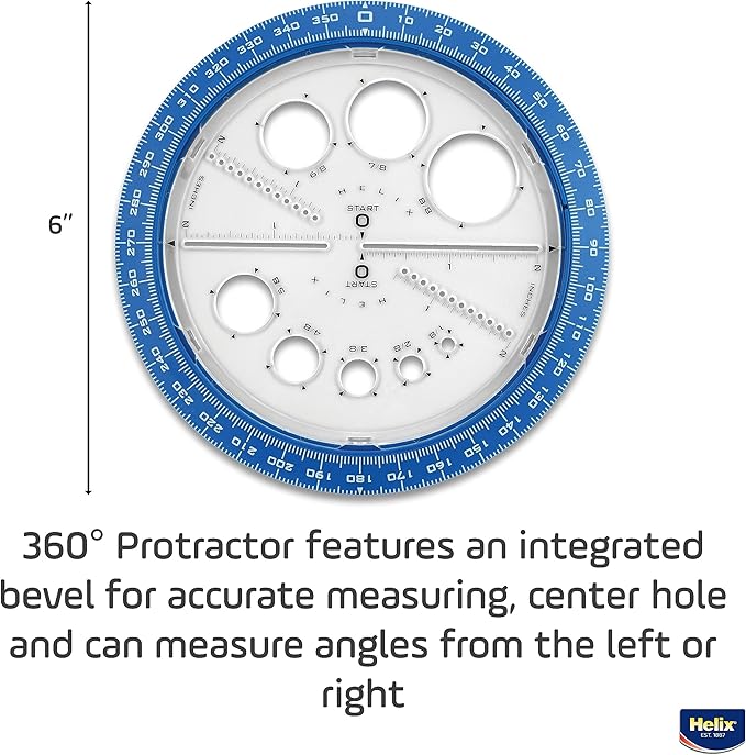 Helix Geometry Tool Set – Locking Compass, Protractor, and 360° Angle & Circle Maker with Integrated Templates – Precision Drawing & Measuring Kit for Students and Professionals