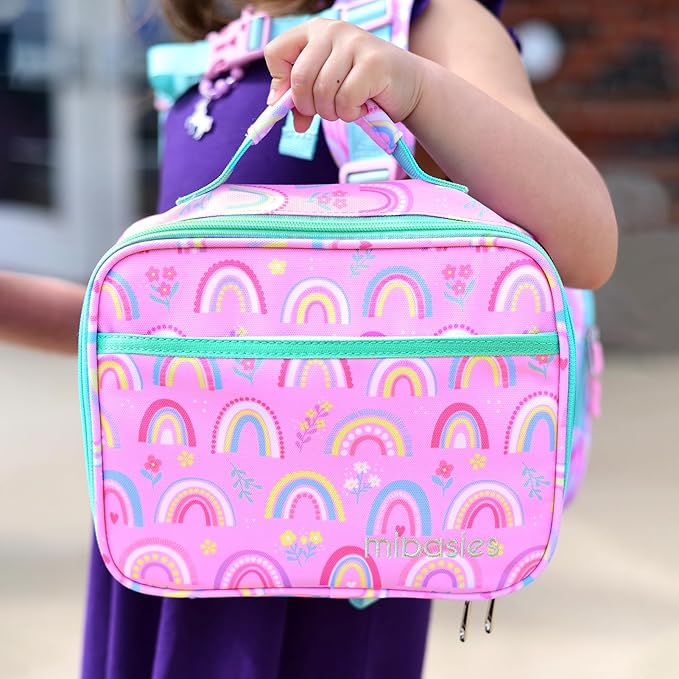 mibasies Kids Lunch Box for Girls Toddler, Insulated and Reusable Lunch Bag for School, Pink Rainbow