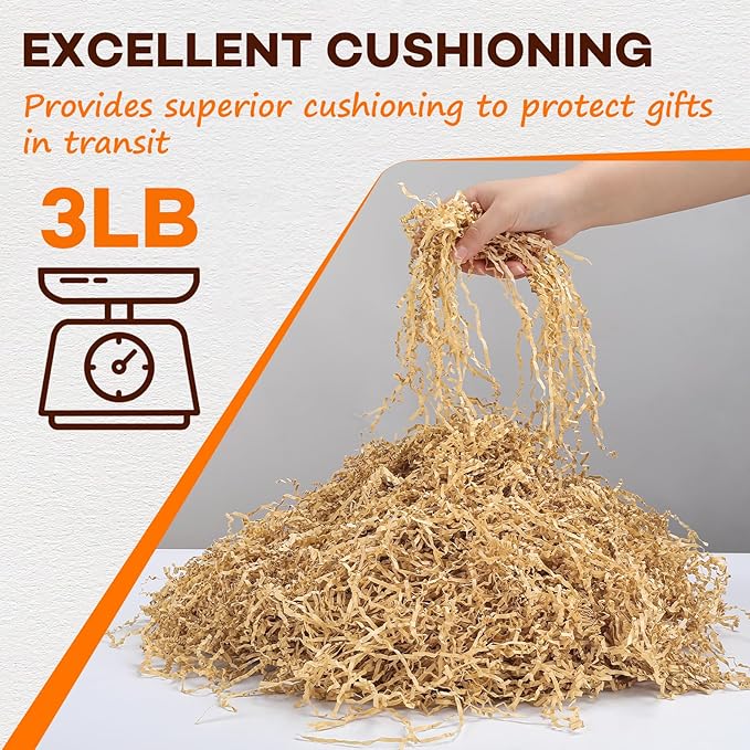 RowinsyDD 3LB Kraft Crinkle Paper Filler, Brown Cut Shredded Paper for Gift Baskets Packaging Wrapping Cushion Stuffing Box Filler for Easter Christmas Wedding Birthday Bridesmaid