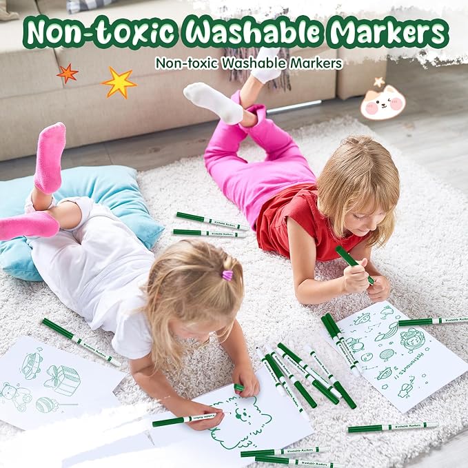 Fullhawl 18 Pcs Line Washable Markers Dark Green Fine Tip Markers for Kid