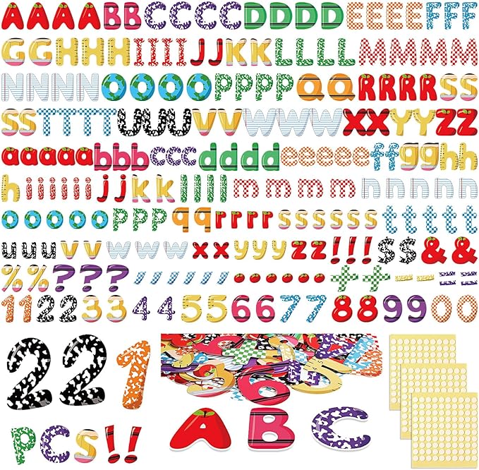 221 Pcs Pencil Apple Ruler Bulletin Board Letters, Round Alphabet Number Punctuation Symbol Combo Letter Cutouts, Colorful Classroom Decor for Summer School Classroom Chalkboard Poster Wall