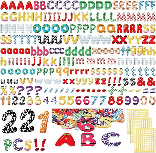 221 Pcs Pencil Apple Ruler Bulletin Board Letters, Round Alphabet Number Punctuation Symbol Combo Letter Cutouts, Colorful Classroom Decor for Summer School Classroom Chalkboard Poster Wall