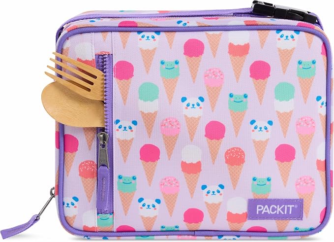 PackIt Freezable Classic Lunch Box, Ice Cream Critters | Built-in ice packs, EcoFreeze+ Technology, Zip Closure, Zip front pocket, Side-release buckle handle, Collapsible, Reusable